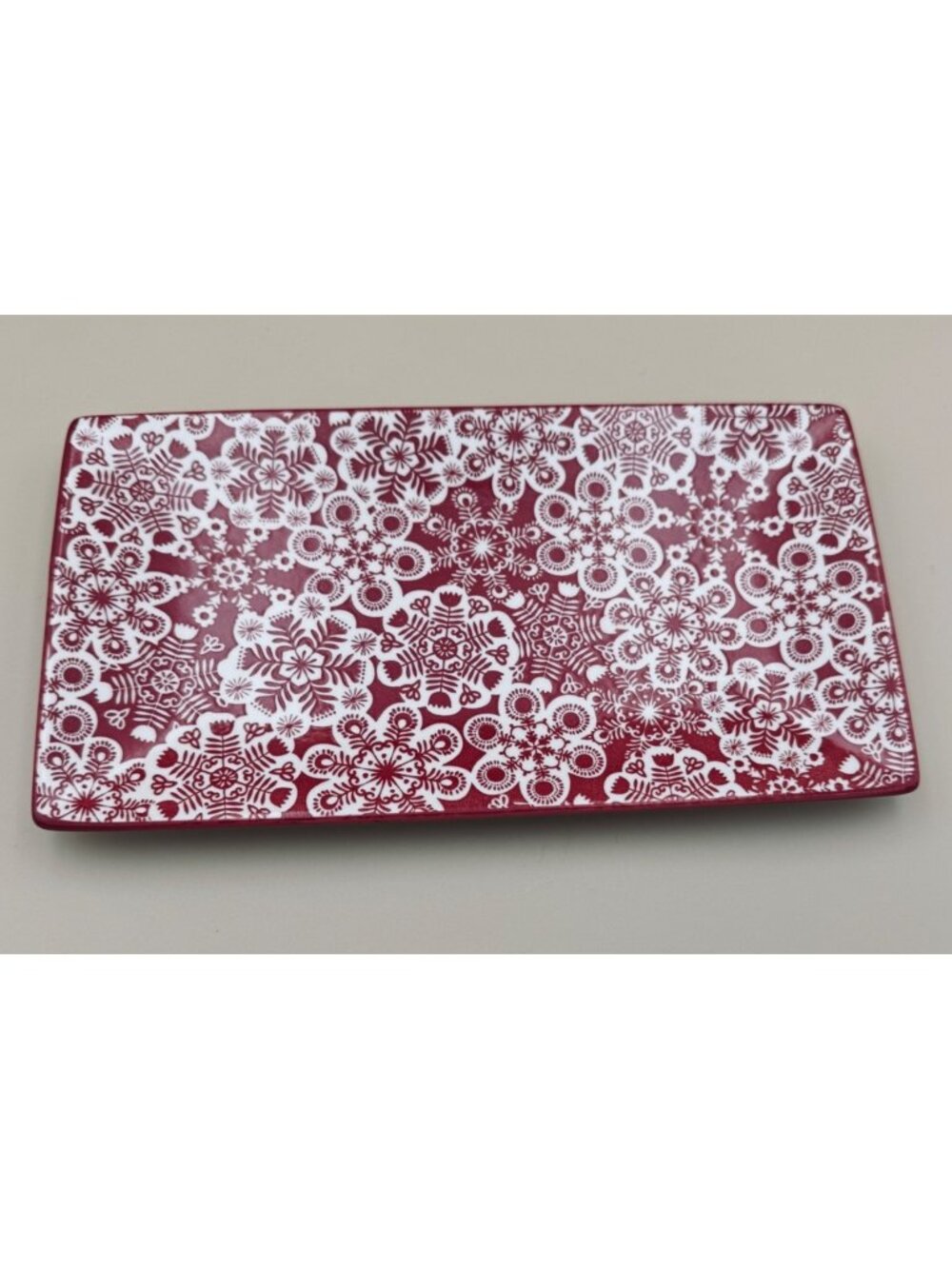 Hallmark Red and White Snowflake Pattern Rectangular Ceramic Tray Christmas